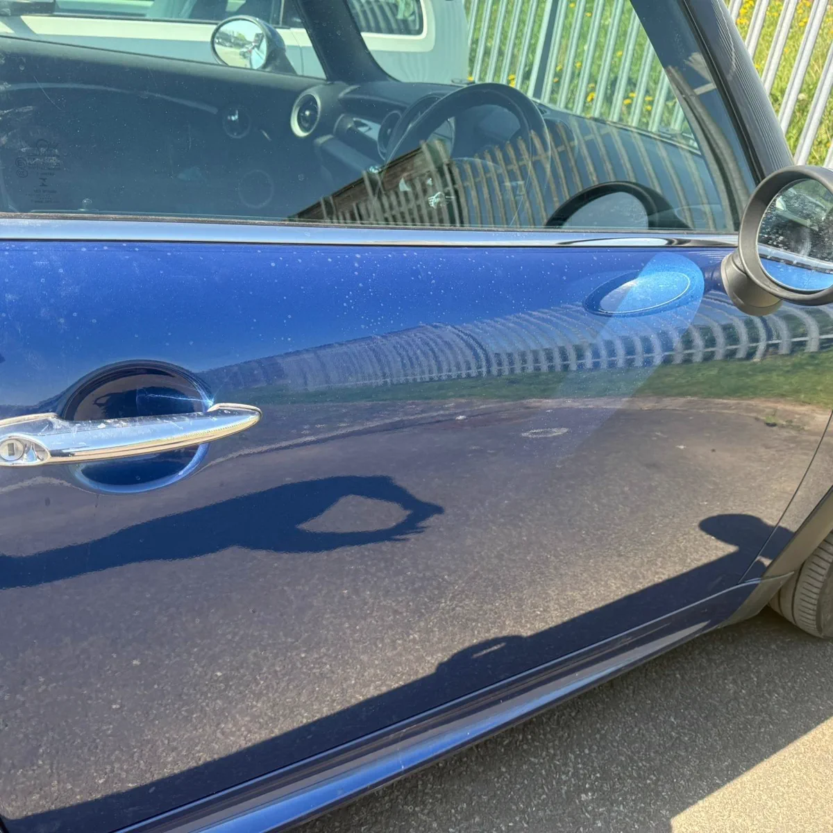 Blue door scrape repair after repair